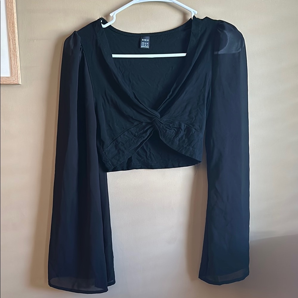 NWOT Elegant Black Women's Wrap Crop Top